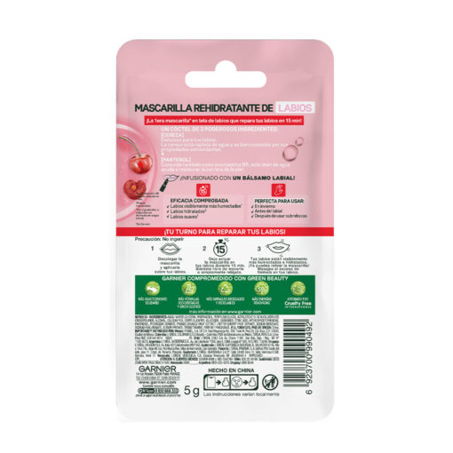 Mascarilla para labios hidratante Garnier Skin Active Cereza - Imagen 2