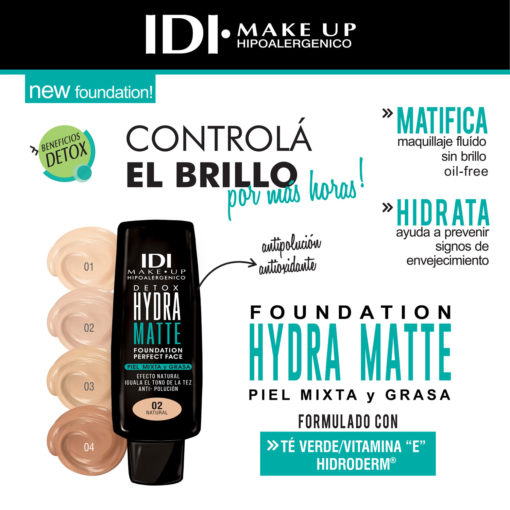 Base Idi Makeup Hydra Matte Detox 03 Beige - Imagen 2