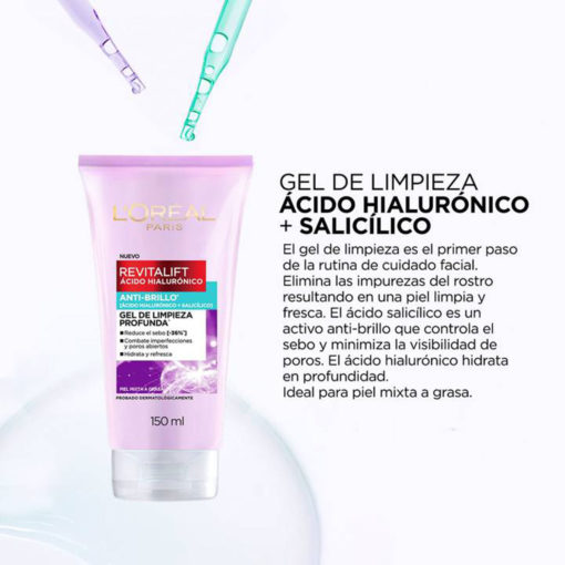Gel de Limpeza Profunda Loreal Revitalift Ácido Hialurónico - Imagen 3