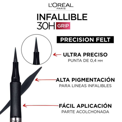 Delineador de Ojos L'Oreal Infallible Grip Precision Felt Negro - Imagen 3